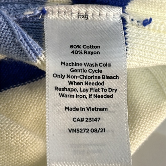 Talbots Womens Sweater Cardigan Size M Cream & Blue Stripes Academia Preppy Boxy - Picture 12 of 14